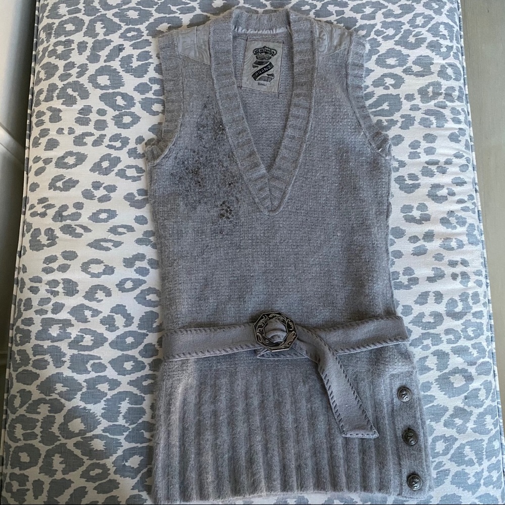 Socalusa Grey Angora Belted Sleeveless Sweater